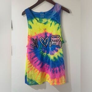 COLORTONE brand tie-dye tank sleeveless Peace, Love and Jeep Graphic perfect EUC